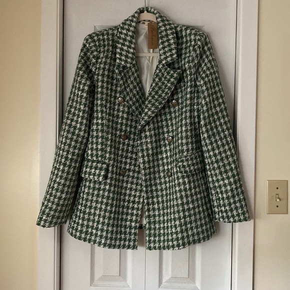 🤍💚NWT Gorgeous Bold Kelly Green Shepherd Check Print Suit Jacket and Pants💚🤍 - Picture 5 of 6